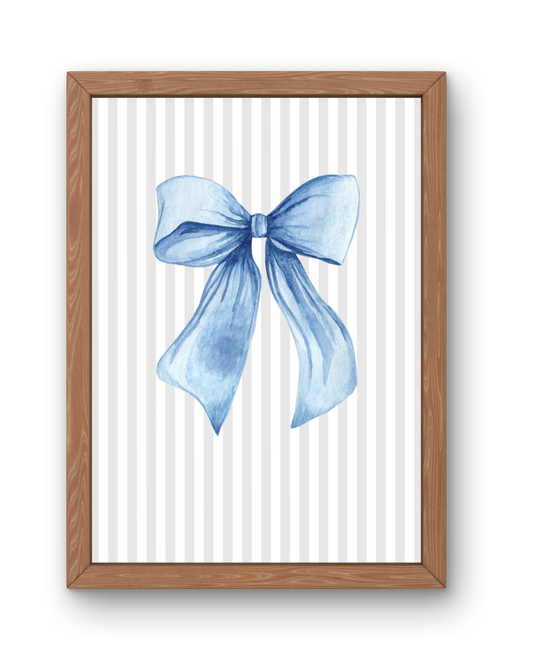 Grey Stripe Bow Print - Blue