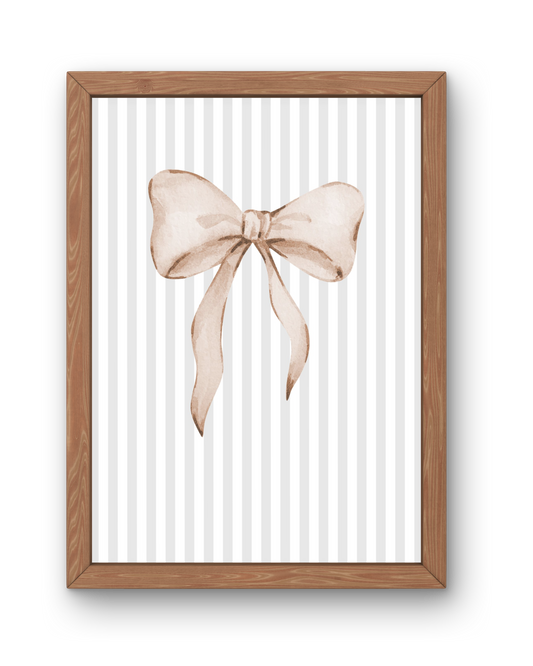 Grey Stripe Bow Print - Beige