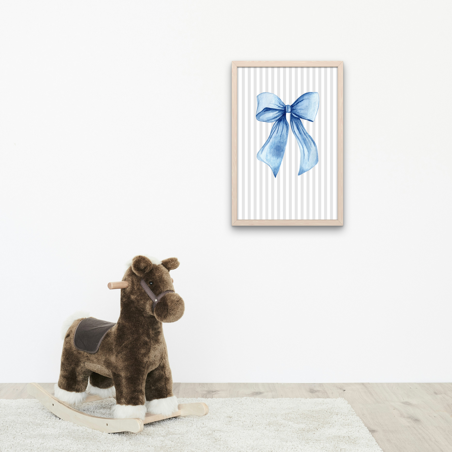 Grey Stripe Bow Print - Blue