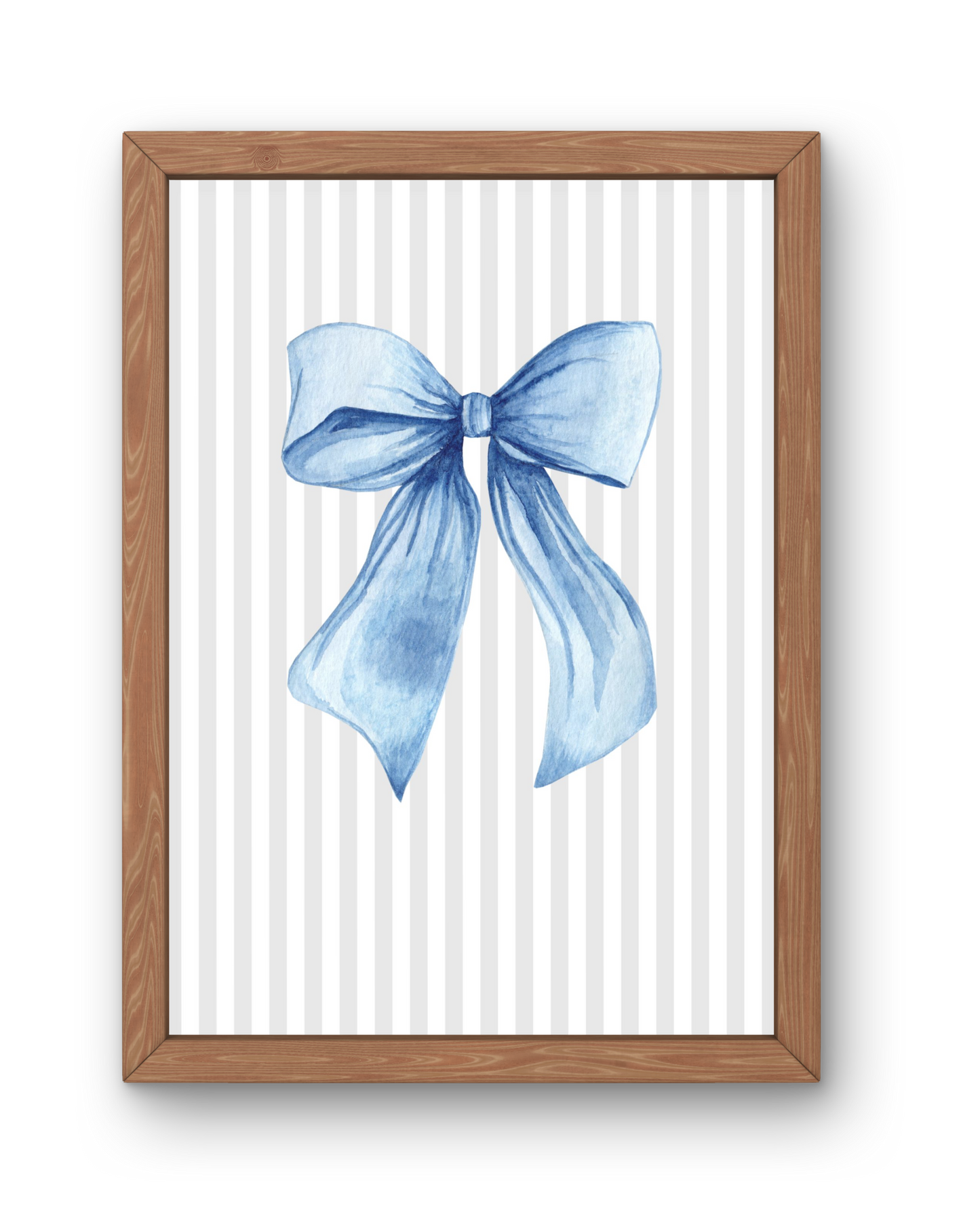 Grey Stripe Bow Print - Blue