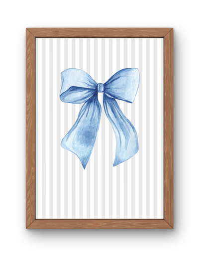 Grey Stripe Bow Print - Blue