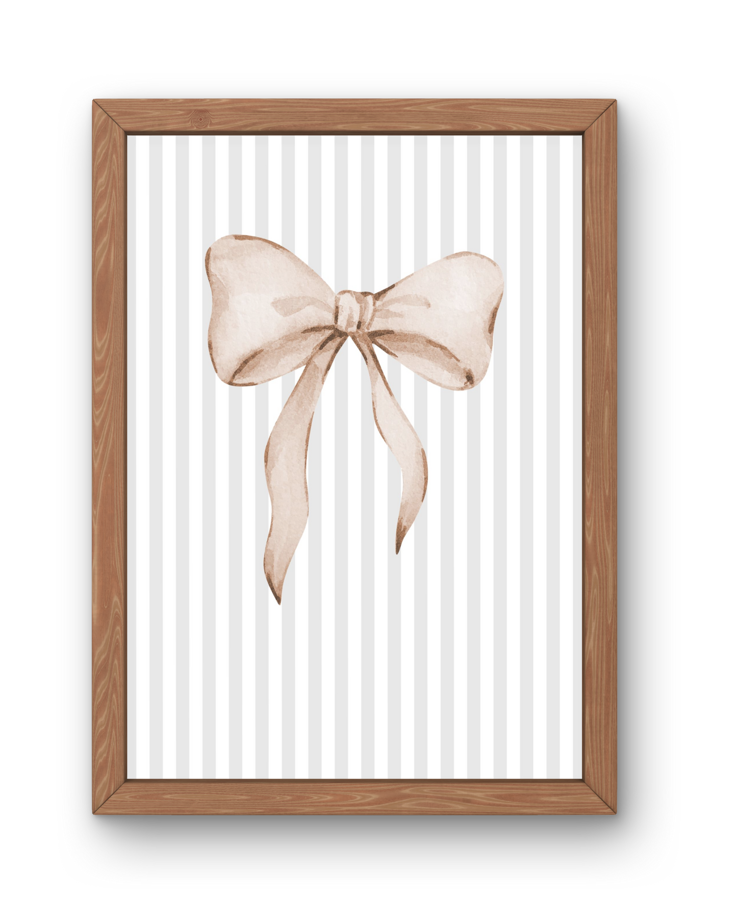 Grey Stripe Bow Print - Beige