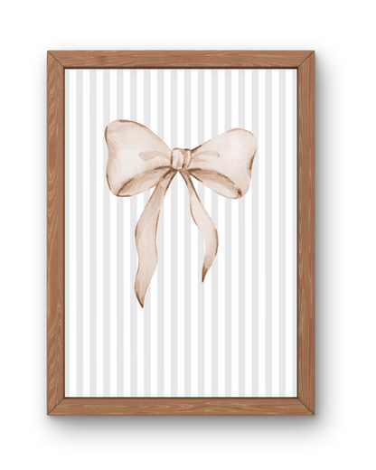 Grey Stripe Bow Print - Beige