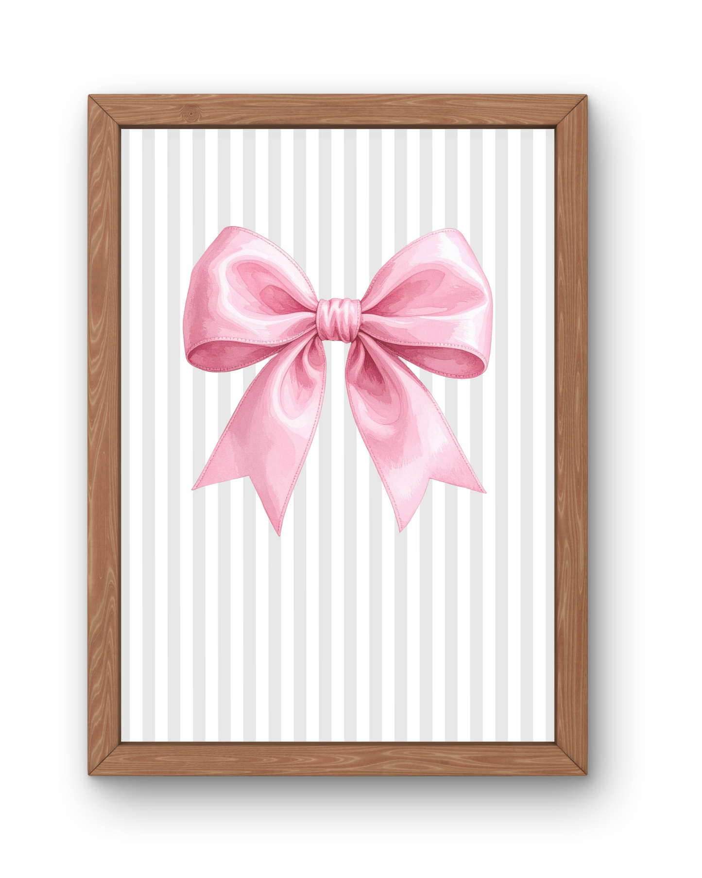 Grey Stripe Bow Print - Pink