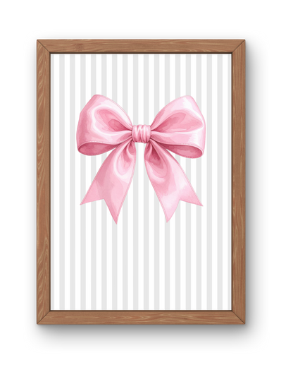 Grey Stripe Bow Print - Pink