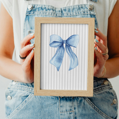 Grey Stripe Bow Print - Blue