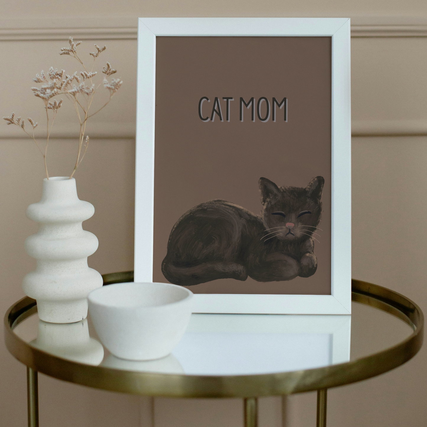 Cat Mom Print - Dark Brown