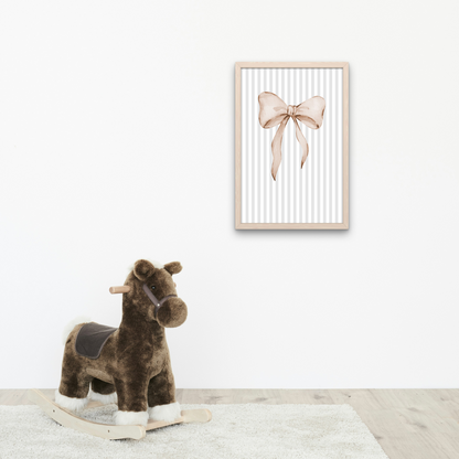 Grey Stripe Bow Print - Beige