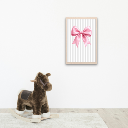 Grey Stripe Bow Print - Pink