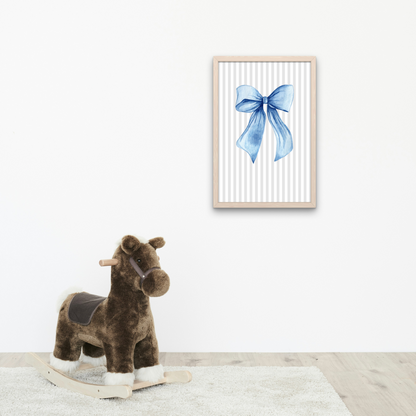 Grey Stripe Bow Print - Blue