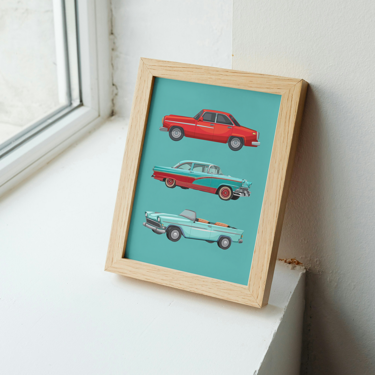 Vintage Car Print - Teal