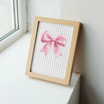 Grey Stripe Bow Print - Pink